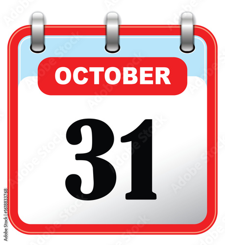 31 October. Calendar of Halloween date - 31 October. Calendar Icon. October 31. Vector Illustration. Halloween illustration. Calendar vector icon. Calendar template.