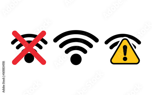Minimalist Vector Icons A Set of Three Symbols Representing WiFi Connection Status