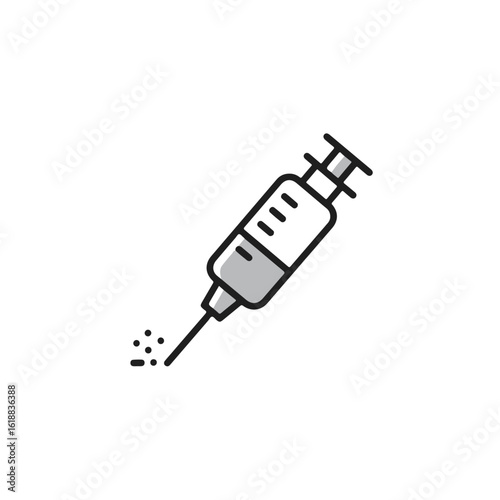 Medical syringe in a white backdrop with injection detail.