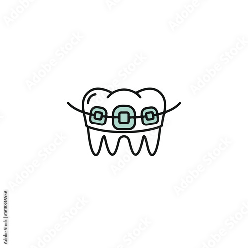 Dental icon featuring tooth with orthodontic braces.