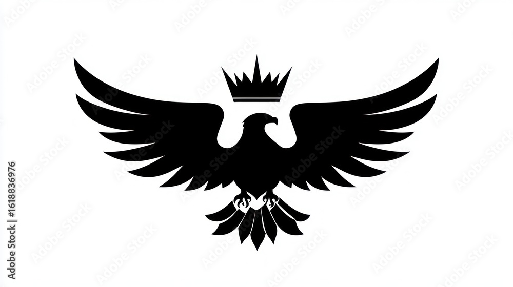 Obraz premium Black eagle with crown, wings spread