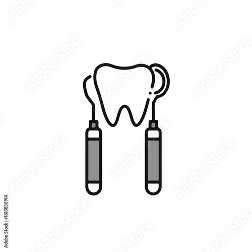 An illustration of dental tools and a tooth.