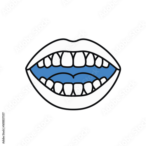 A simplistic illustration of an open mouth, showcasing teeth and gums.