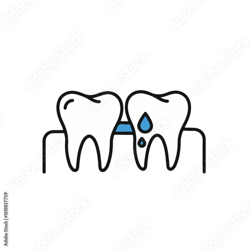 Dental Care Illustration: Comparing Healthy and Damaged Tooth with line art 