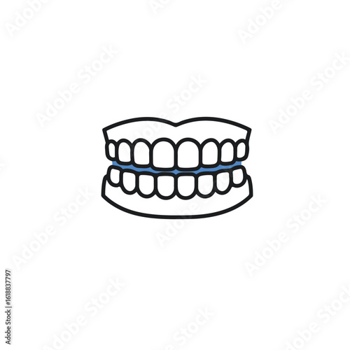 A schematic image of teeth and a mouthguard.