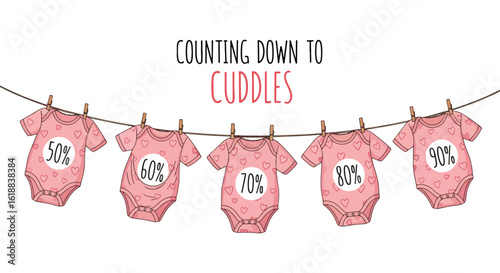 Counting Down to Cuddles with Baby Onesies on a Clothesline Pregnancy Countdown Illustration