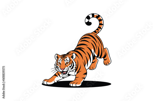 Orange tiger with black stripes in a playful pose vector