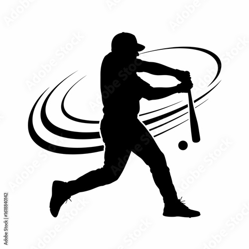 Baseball Player Silhouette with Motion Lines