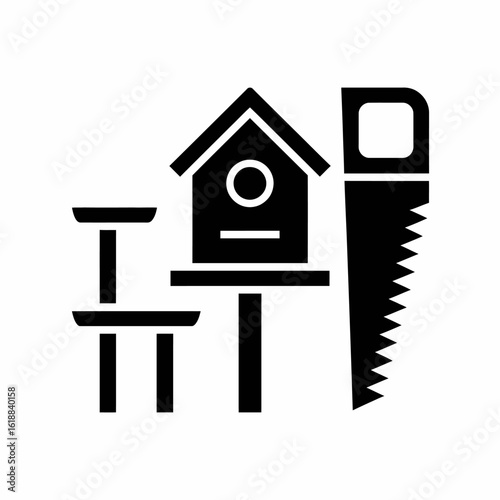 Birdhouse Icon with Tools for DIY Projects