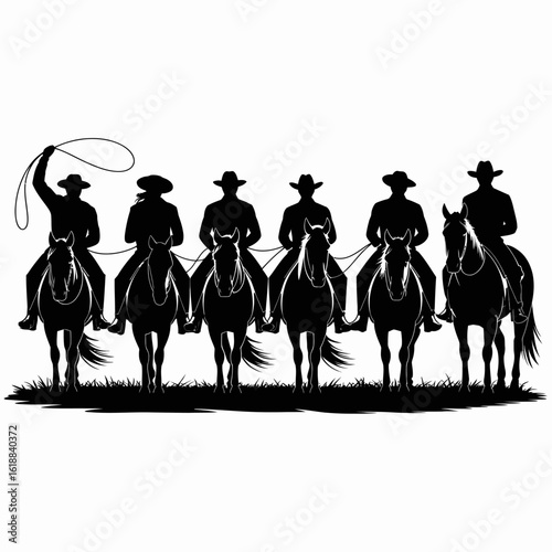 Cowboys on Horses Silhouette with Lasso Design