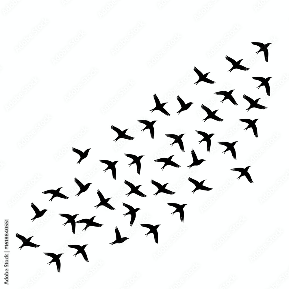 Naklejka premium Flying Birds Silhouette in a Dynamic Formation