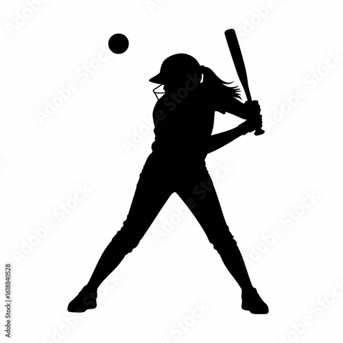 Female Baseball Player Silhouette with Bat