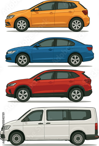 Stylish Car Vector Collection for Diverse Needs, A vibrant collection of car vectors, perfect for automotive designs and various projects.