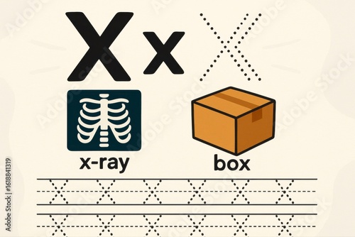 Learn letter X with illustrations for x-ray and box, a fun educational resource for young children