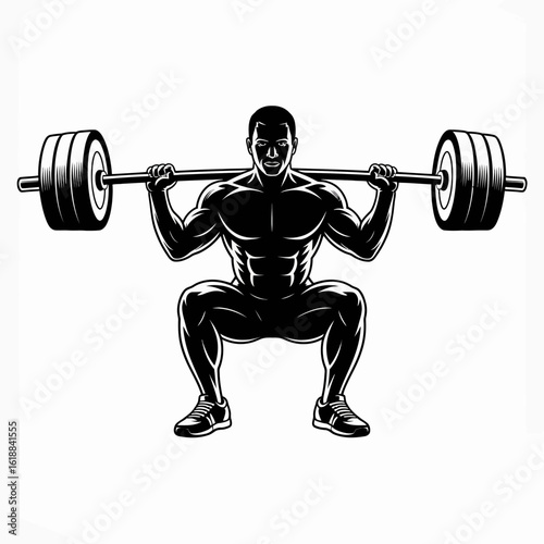 Strong Man Lifting Heavy Barbell Illustration