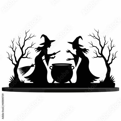 Witches Brewing Potion Silhouette Art