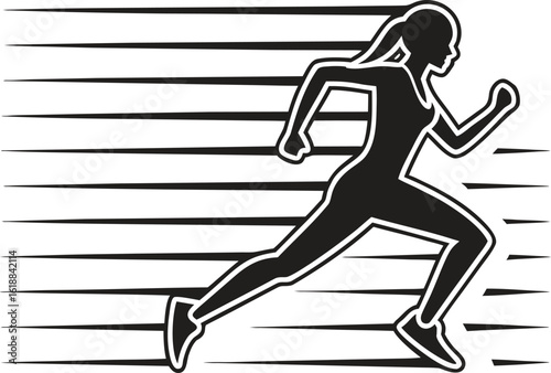 Black silhouette of a woman running with speed lines motion