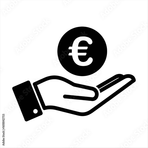 Vector illustration of a hand holding a euro coin, representing finance, investment, and the european economy