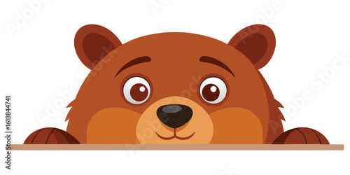 Adorable Brown Bear Peeking Over Ledge with Curious Expression Its Cute Design and Gentle Colors Evoke Feelings of Playfulness