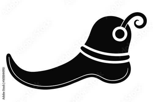 elf shoe icon with curled tip and jingle bell