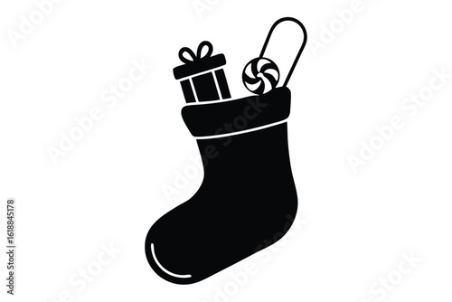 christmas stocking hanging icon with candy and gi