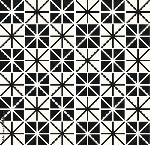 Black and white seamless geometric pattern for vintage textile design, wallpaper, or retro decoration