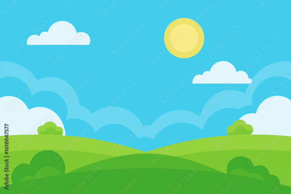 Fototapeta premium Simple Cheerful 2D Cartoon Background Scene Happy Colorful Illustration