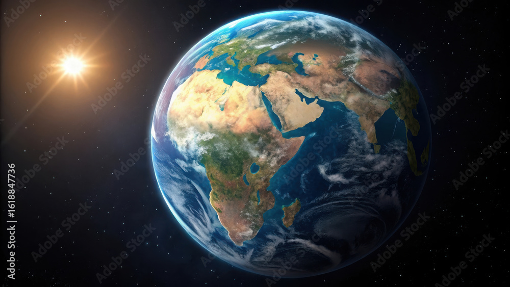 Fototapeta premium Earth planet image showing continents and oceans