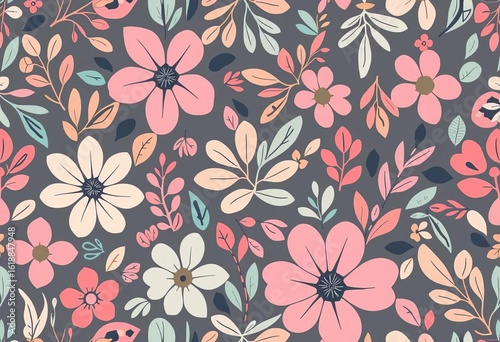 Wallpaper Mural Abstract pastel floral seamless pattern with doodle leaves and organic shapes,  leaf,  contemporary Torontodigital.ca
