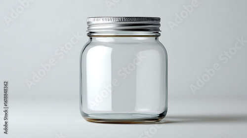 Clear glass jar with silver screw top lid empty jar round jar