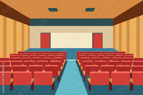 Empty Modern Lecture Hall or Auditorium with Comfortable Seating Design
