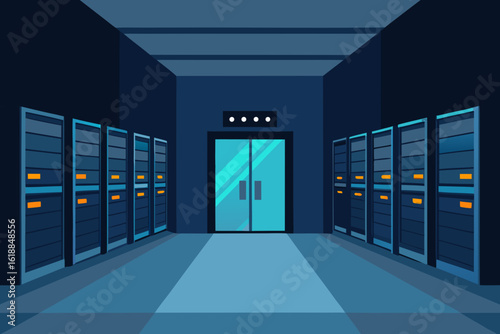 Empty Server Room with Neatly Arranged Racks Modern Data Center Design