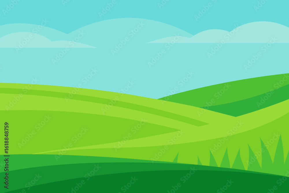 Fototapeta premium Expansive Illustration of a Sunny Countryside Digital Art Landscape