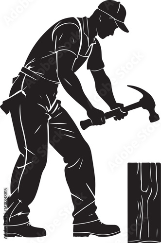 Carpenter hammering nail silhouette