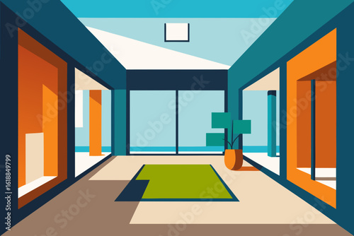 Modern Interior Courtyard or Atrium with Skylight Natural Light