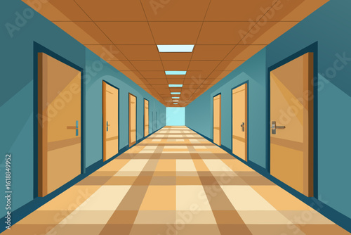 Well Lit Hallway in a Modern Office Building with Natural Light