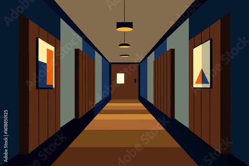 Elegant Hallway of a Law Firm with Dark Wood Paneling Interior Design