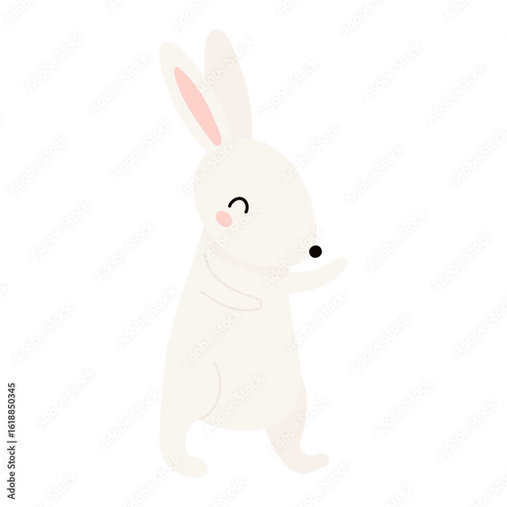Obraz premium Kawaii rabbit, bunny, hare walking isolated on transparent. Flat vector illustration. Cute cartoon character. Mid Autumn Festival, Tsukimi, Chuseok, Easter festive design element, holiday clip art