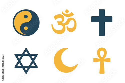 Flat icons of world religions and spiritual symbols