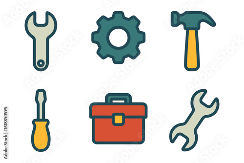 Colorful tool icons set for repair and maintenance projects