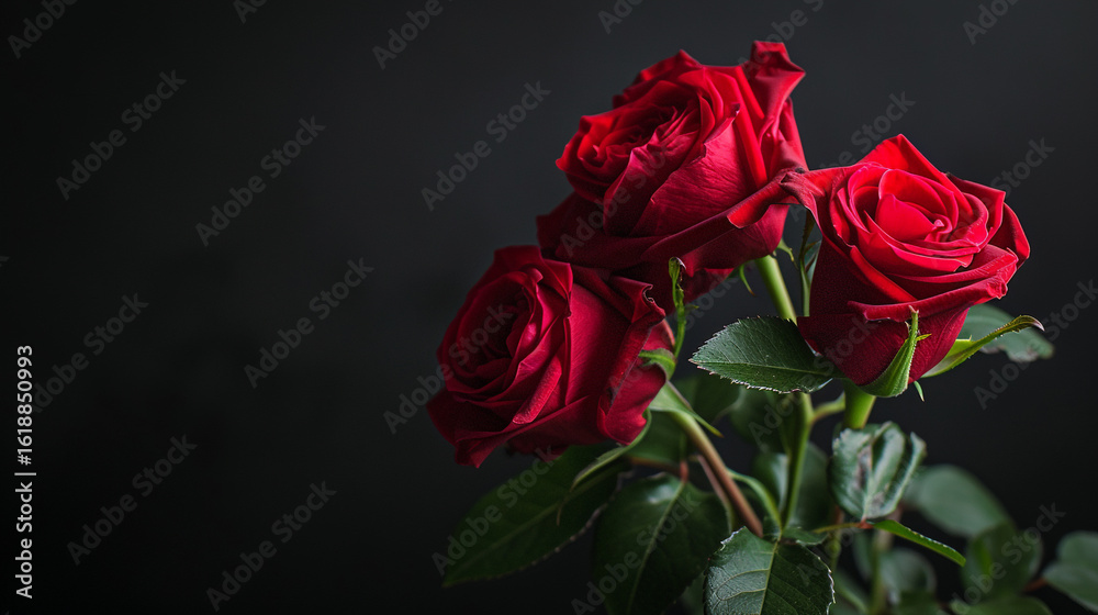 Fototapeta premium Red roses with a black background
