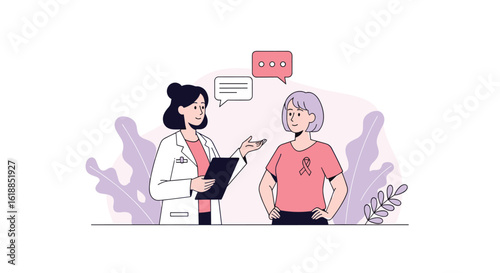 Doctor discussing medical treatment options with a patient in a clinic setting