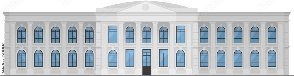 Obraz premium Municipal government building vector illustration. Cartoon marble palace for university campus, school library or college, bank or museum, courthouse isolated white. City architecture concept