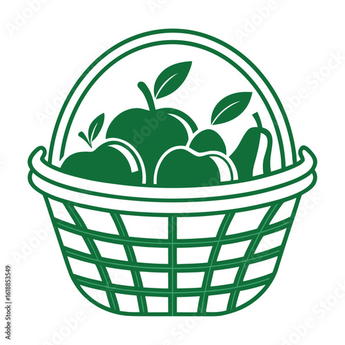 Green fruit basket with apples and pears vector