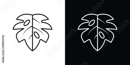 Monstera deliciosa plant leaf icon set,vector and illustration