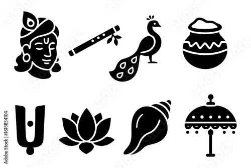 Minimalist icons of indian cultural symbols in black and white design
