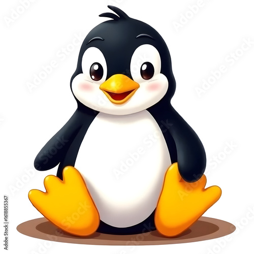 It features a cute, cartoony penguin character.
