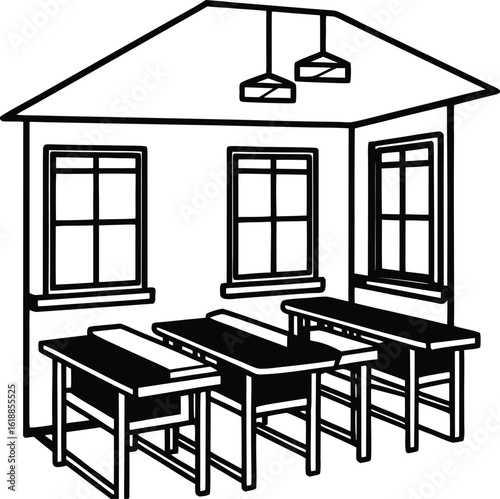 classroom with window light and tidy desks