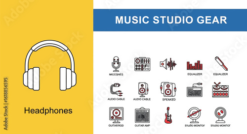 3D Render of a Modern Headphones, Microphone, Audio Cable