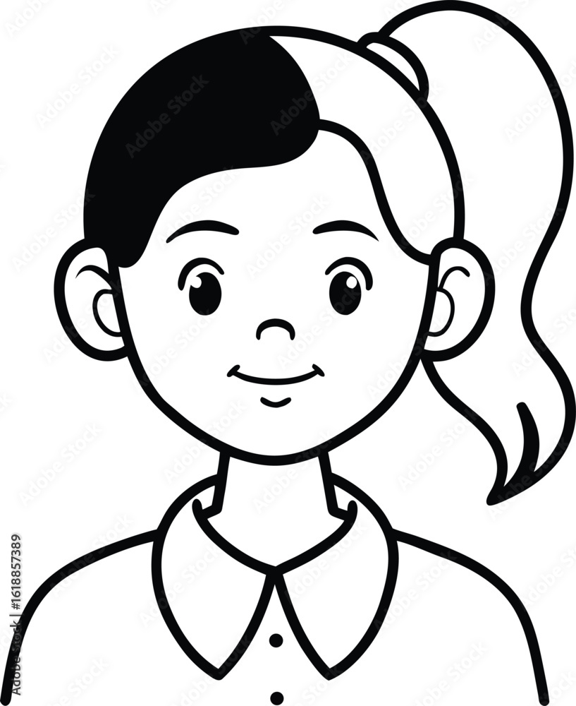 Obraz premium student avatar flat vector line art white background happy